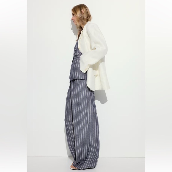 H&M Edition Navy-Blue/Striped Linen Blend Pants - Picture 3 of 10